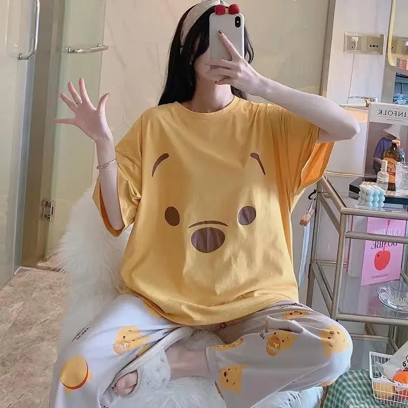 Pajamas Women's Short-Sleeved Pants Summer Cartoon Cute 2025 New Cartoon Spring and Summer Home Clothes Set Can Be Worn Outside