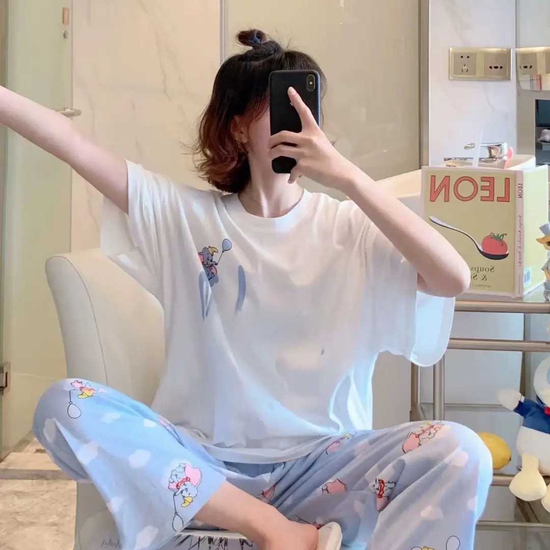 Pajamas Women's Short-Sleeved Pants Summer Cartoon Cute 2025 New Cartoon Spring and Summer Home Clothes Set Can Be Worn Outside