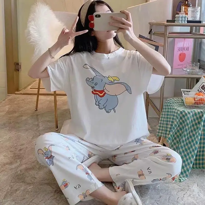 Pajamas Women's Short-Sleeved Pants Summer Cartoon Cute 2025 New Cartoon Spring and Summer Home Clothes Set Can Be Worn Outside