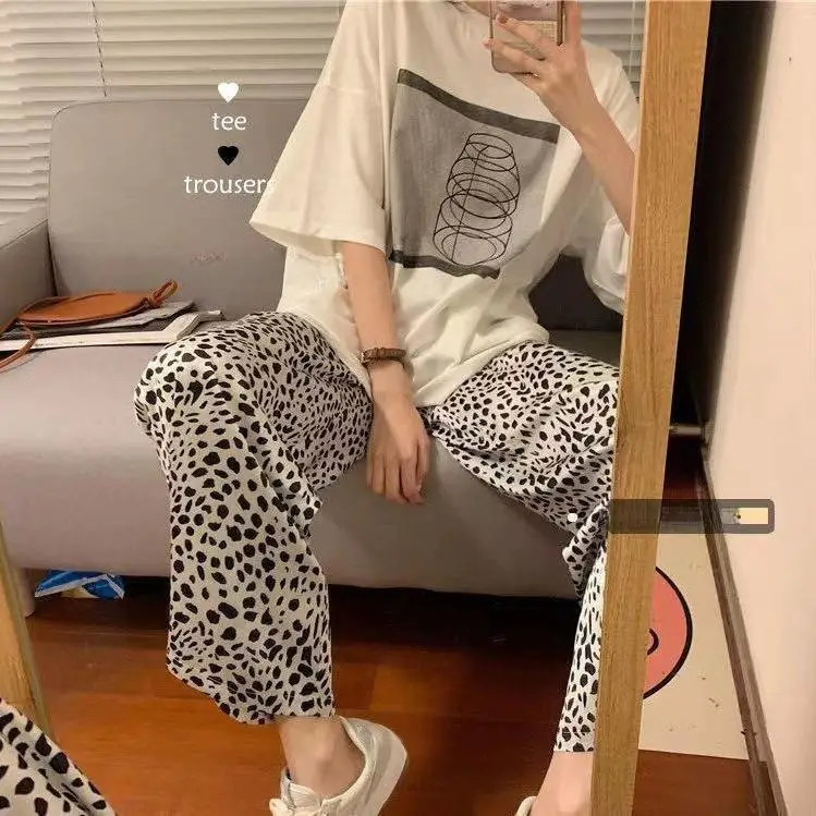 Pajamas Women's Short-Sleeved Pants Summer Cartoon Cute 2025 New Cartoon Spring and Summer Home Clothes Set Can Be Worn Outside