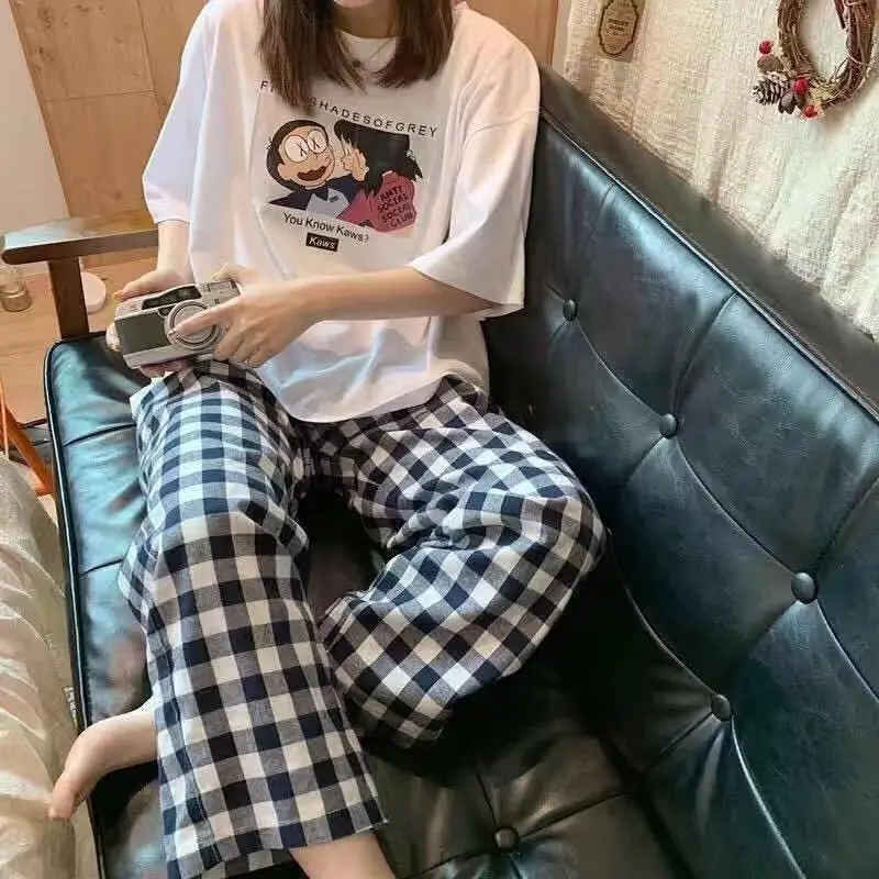 Pajamas Women's Short-Sleeved Pants Summer Cartoon Cute 2025 New Cartoon Spring and Summer Home Clothes Set Can Be Worn Outside