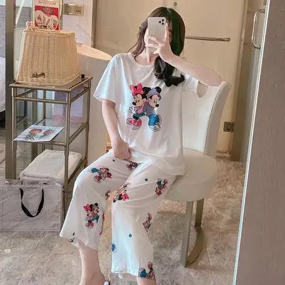 Pajamas Women's Short-Sleeved Pants Summer Cartoon Cute 2025 New Cartoon Spring and Summer Home Clothes Set Can Be Worn Outside