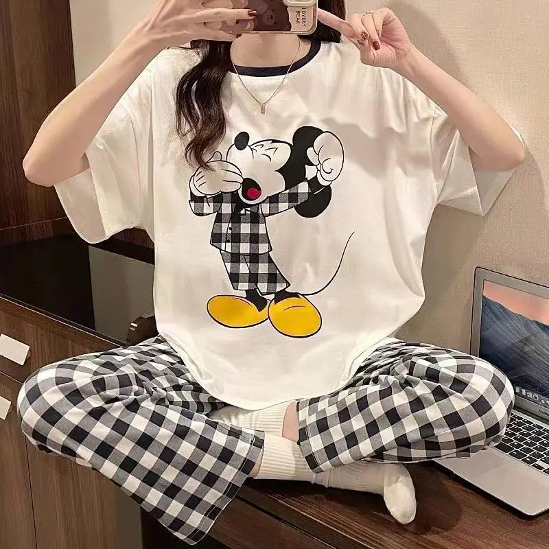 Pajamas Women's Short-Sleeved Pants Summer Cartoon Cute 2025 New Cartoon Spring and Summer Home Clothes Set Can Be Worn Outside