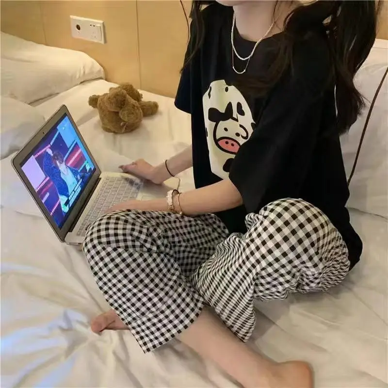 Pajamas Women's Short-Sleeved Pants Summer Cartoon Cute 2025 New Cartoon Spring and Summer Home Clothes Set Can Be Worn Outside