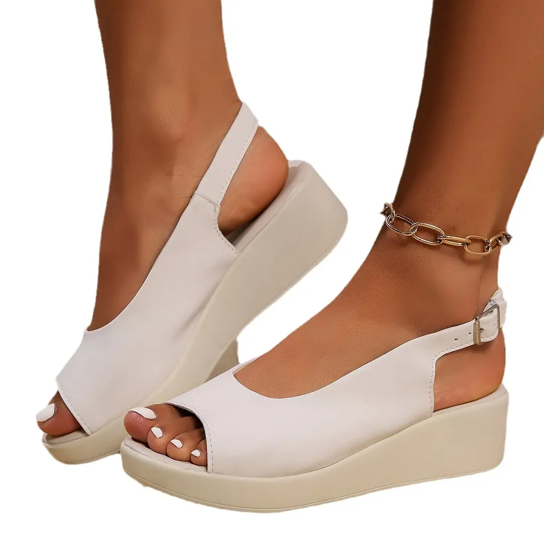 Cross-border Sandals Women's 2024 Summer New plus size European and American Wedge Thick Bottom Fashionable Comfortable Flat Buckle Women's Shoes - Image 7