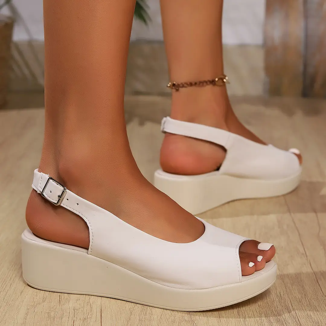 Cross-border Sandals Women's 2024 Summer New plus size European and American Wedge Thick Bottom Fashionable Comfortable Flat Buckle Women's Shoes — feature 9