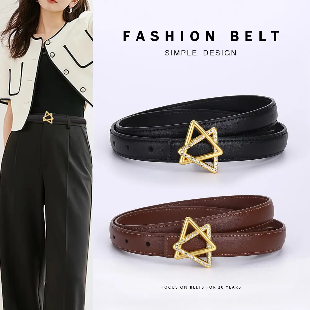 Women Cowhide Belt with Gold Star Buckle 100cm - Image 7