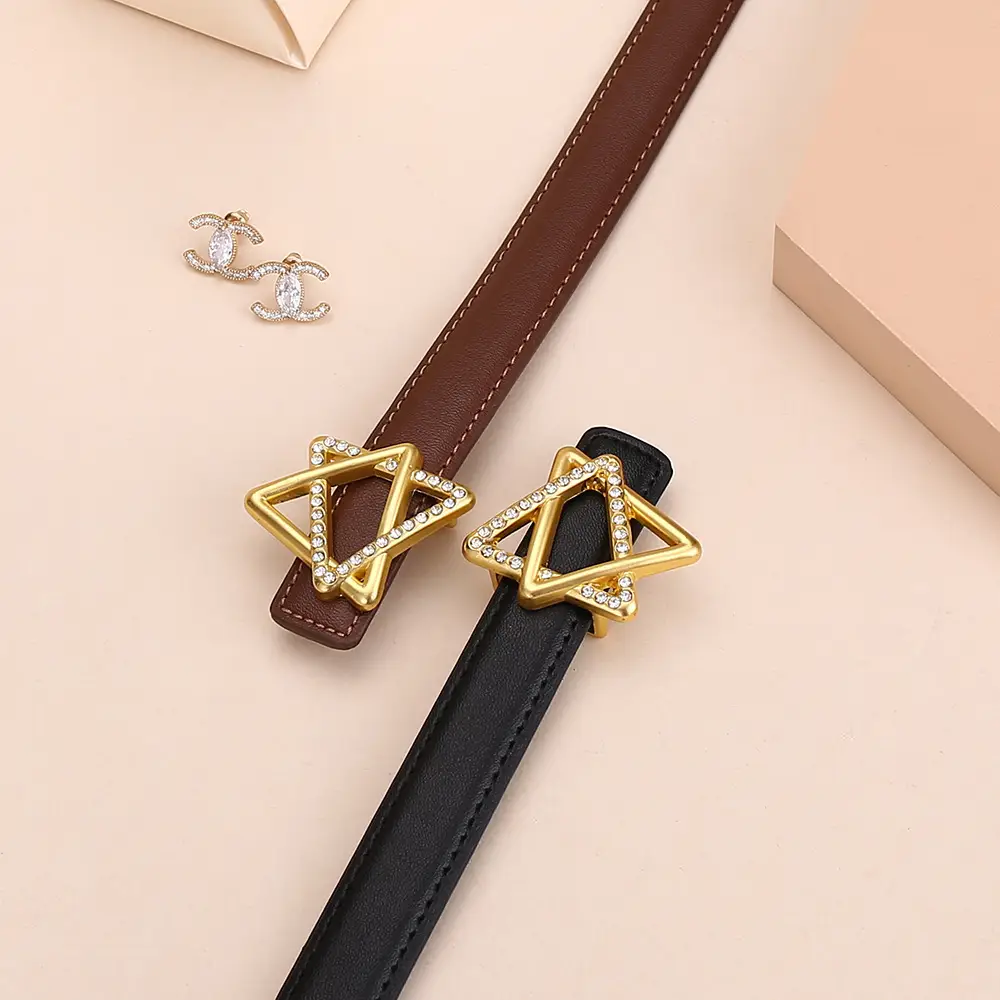 Women Cowhide Belt with Gold Star Buckle 100cm - Image 8