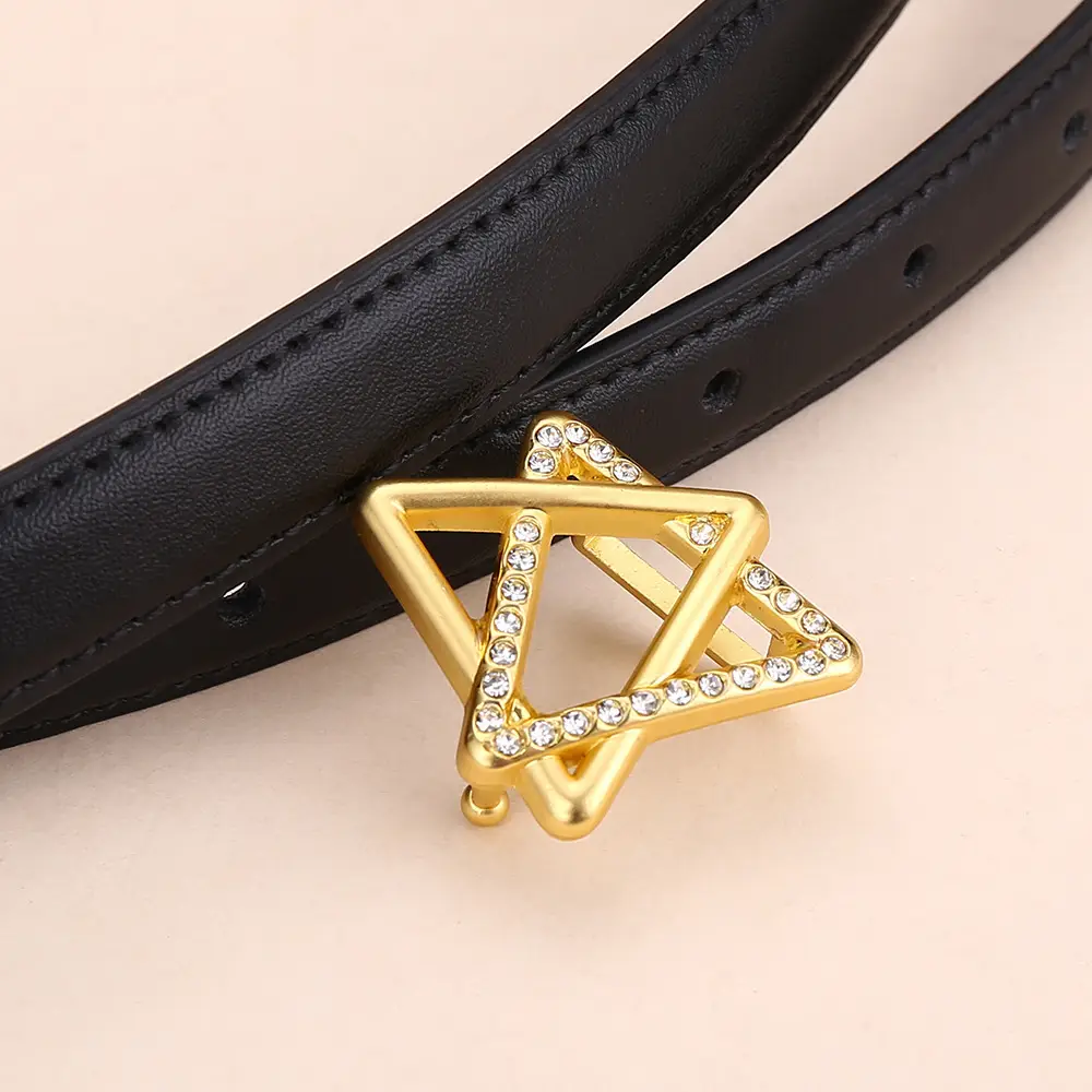 Women Cowhide Belt with Gold Star Buckle 100cm - Image 9