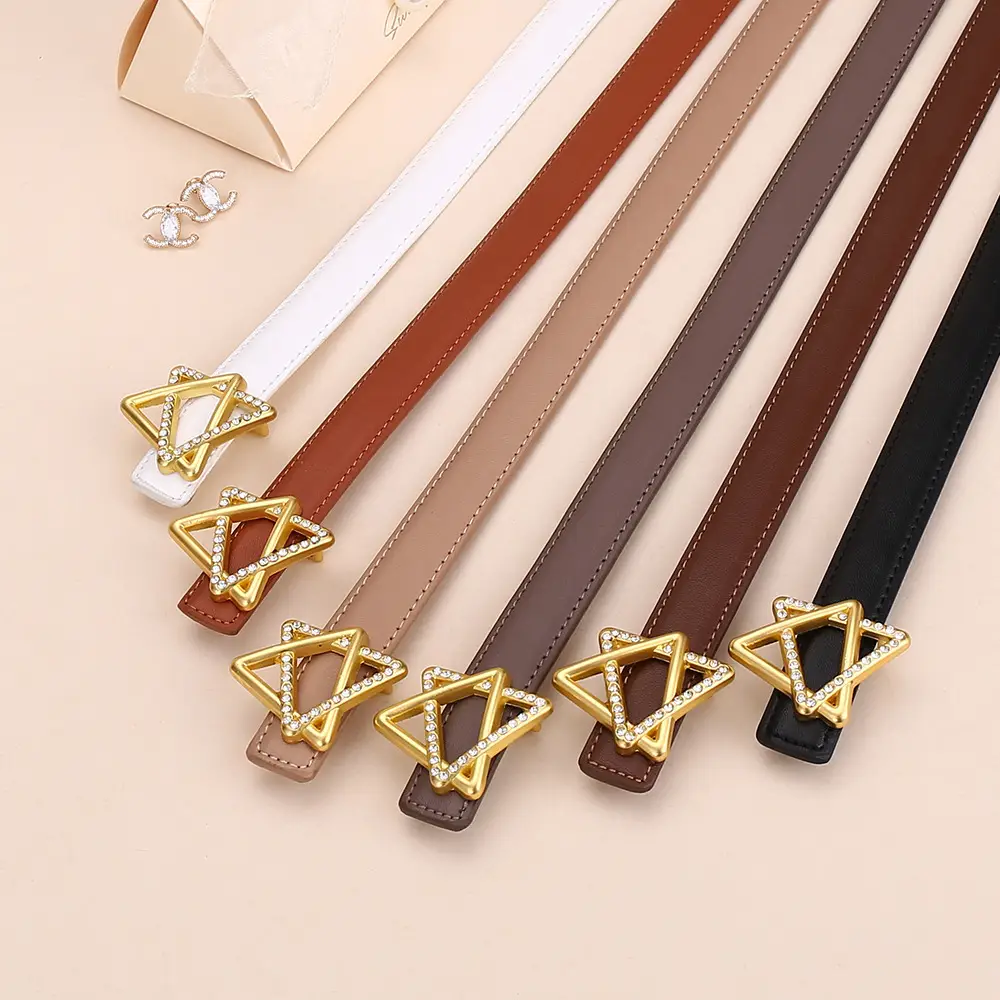 Women Cowhide Belt with Gold Star Buckle 100cm - Image 10