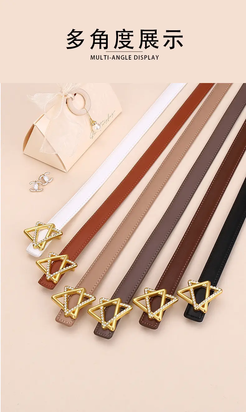 Women Cowhide Belt with Gold Star Buckle 100cm — feature 15