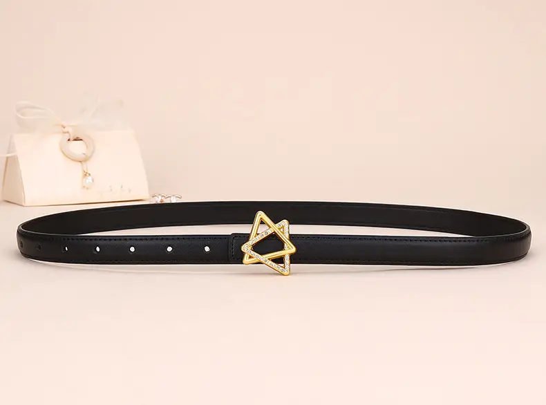 Women Cowhide Belt with Gold Star Buckle 100cm — feature 17