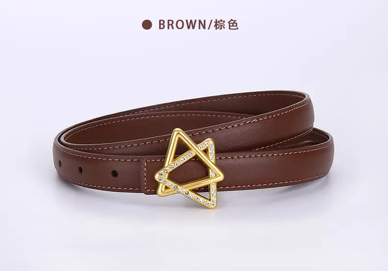 Women Cowhide Belt with Gold Star Buckle 100cm — feature 23