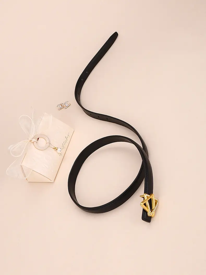 Women Cowhide Belt with Gold Star Buckle 100cm — feature 28