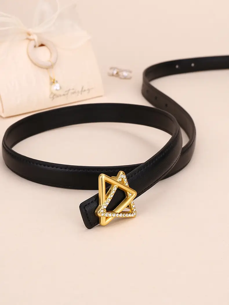 Women Cowhide Belt with Gold Star Buckle 100cm — feature 30