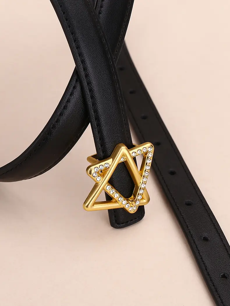 Women Cowhide Belt with Gold Star Buckle 100cm — feature 31