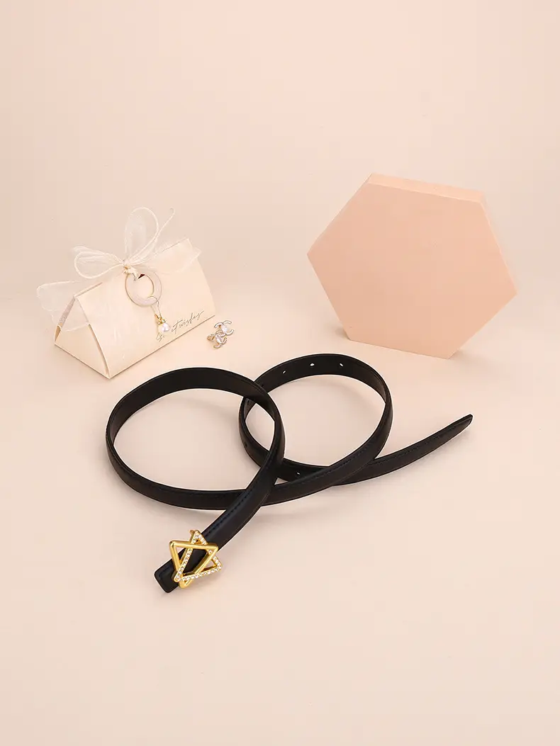 Women Cowhide Belt with Gold Star Buckle 100cm — feature 33