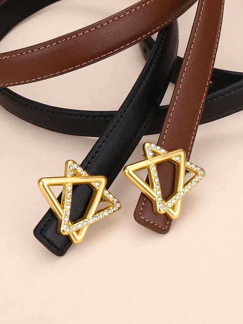Women Cowhide Belt with Gold Star Buckle 100cm — feature 34