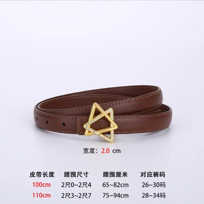 Women Cowhide Belt with Gold Star Buckle 100cm - Image 2