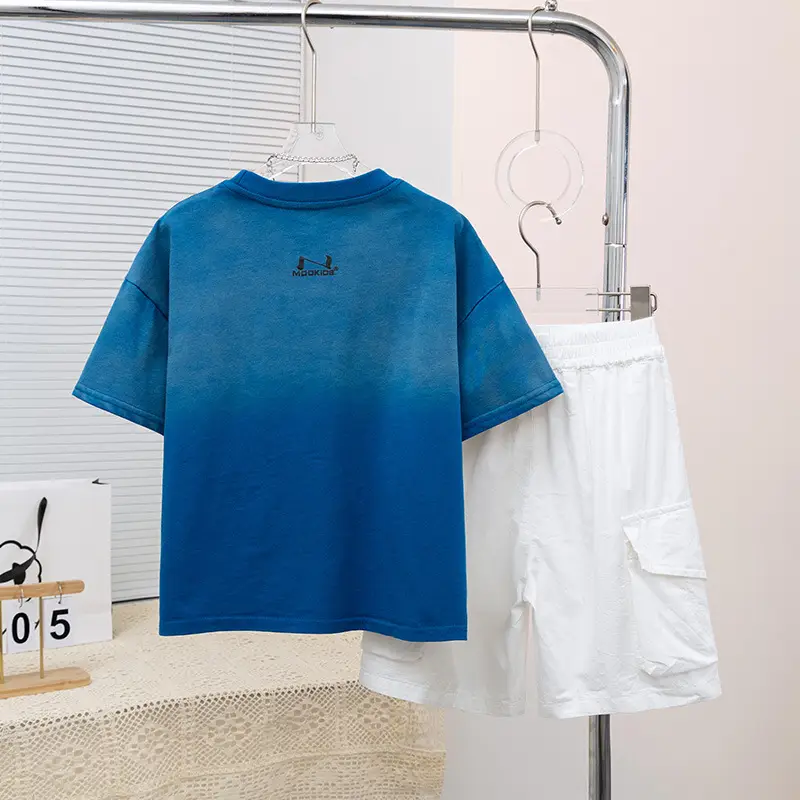 Blue Printed T-Shirt Set for Boys White Shorts Summer Wear - Image 4