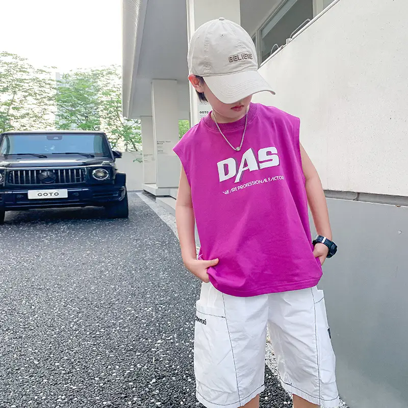 Boy's Black Oversized Vest T-Shirt 2024 New Arrival