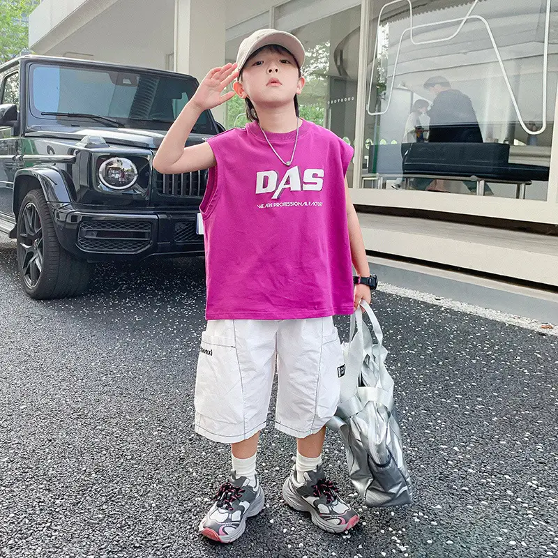 Boy's Black Oversized Vest T-Shirt 2024 New Arrival