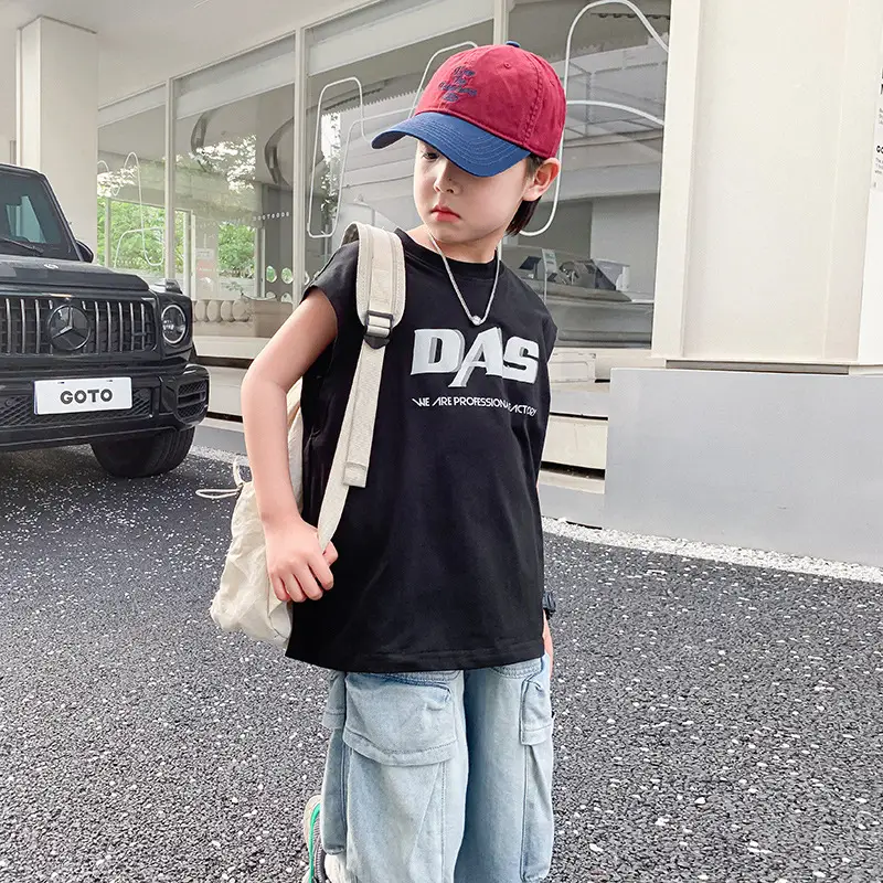 Boy's Black Oversized Vest T-Shirt 2024 New Arrival