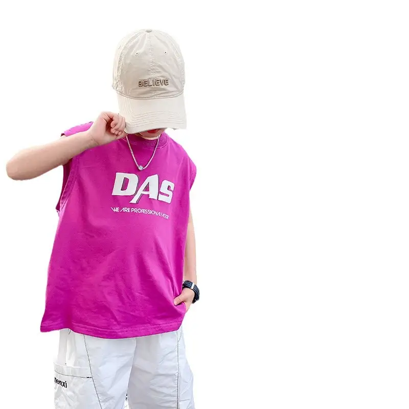 Boy's Black Oversized Vest T-Shirt 2024 New Arrival