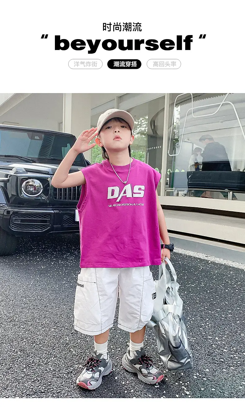 Boy's Black Oversized Vest T-Shirt 2024 New Arrival — feature 1