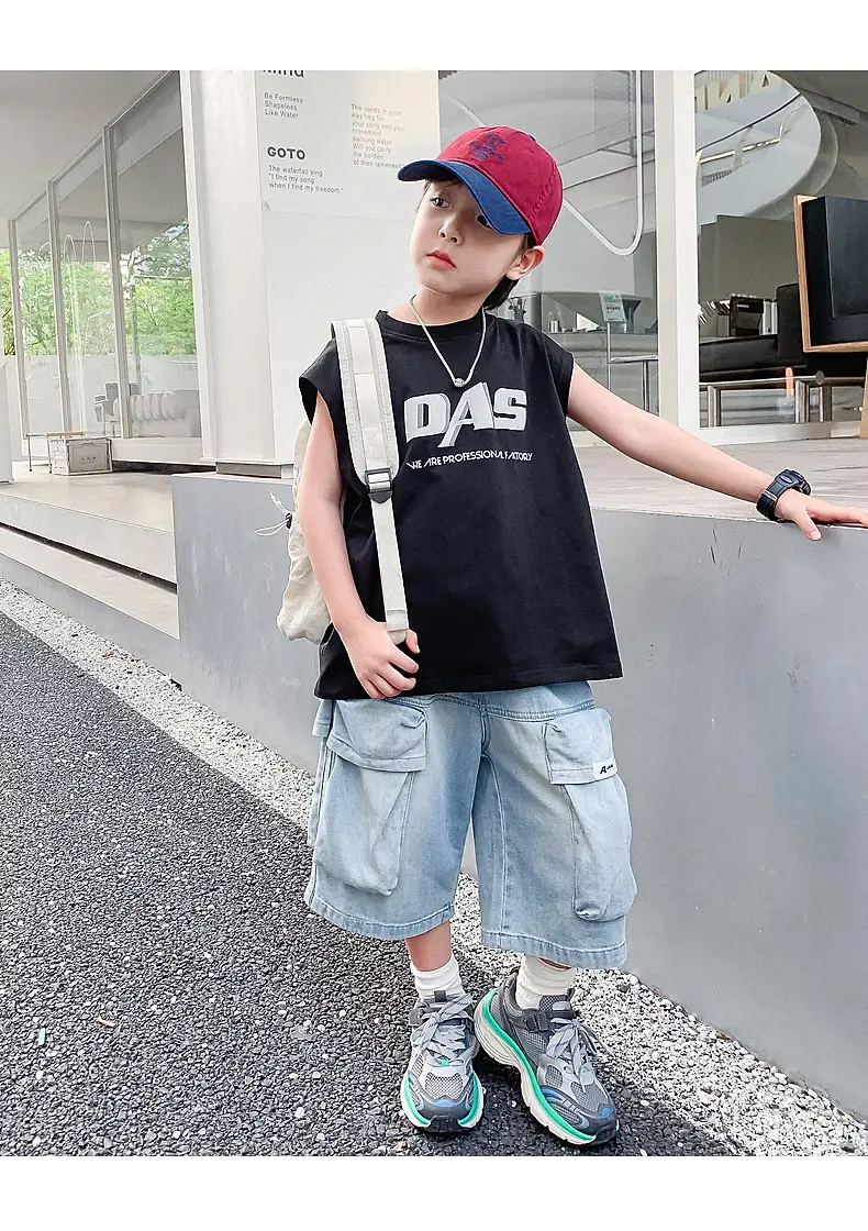 Boy's Black Oversized Vest T-Shirt 2024 New Arrival — feature 10