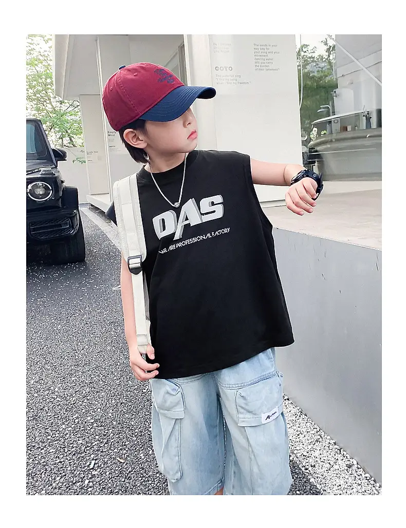Boy's Black Oversized Vest T-Shirt 2024 New Arrival — feature 11