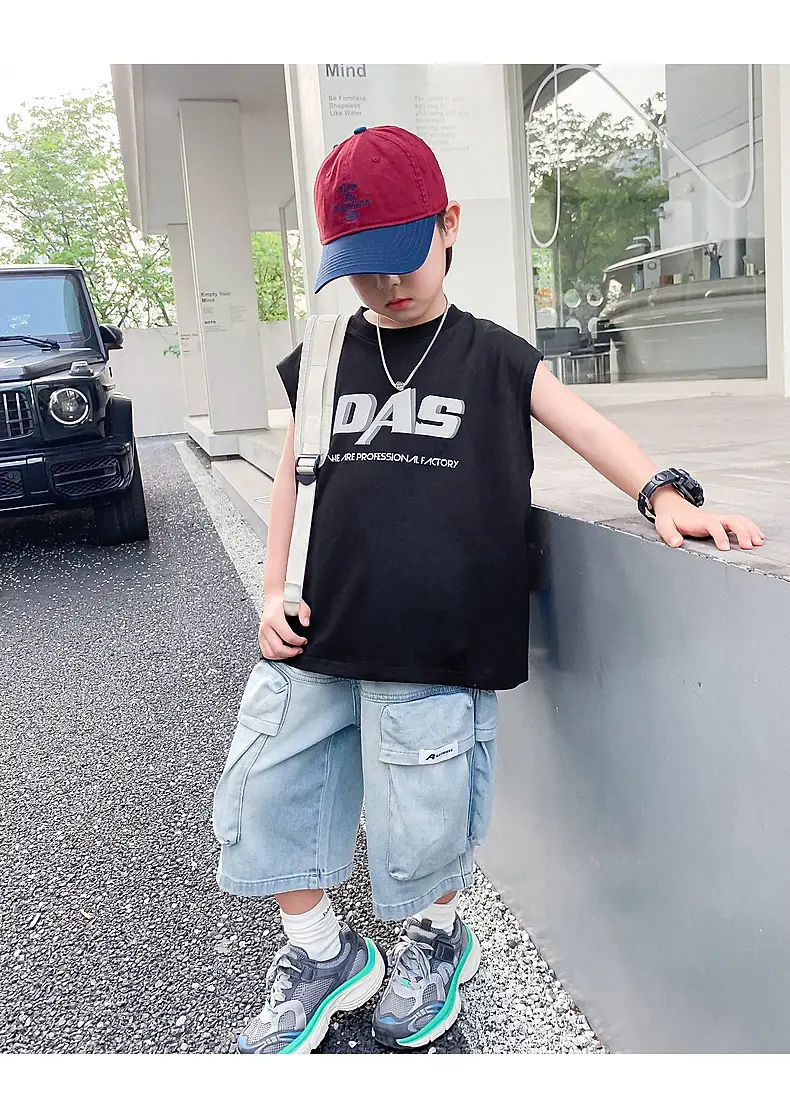 Boy's Black Oversized Vest T-Shirt 2024 New Arrival — feature 12