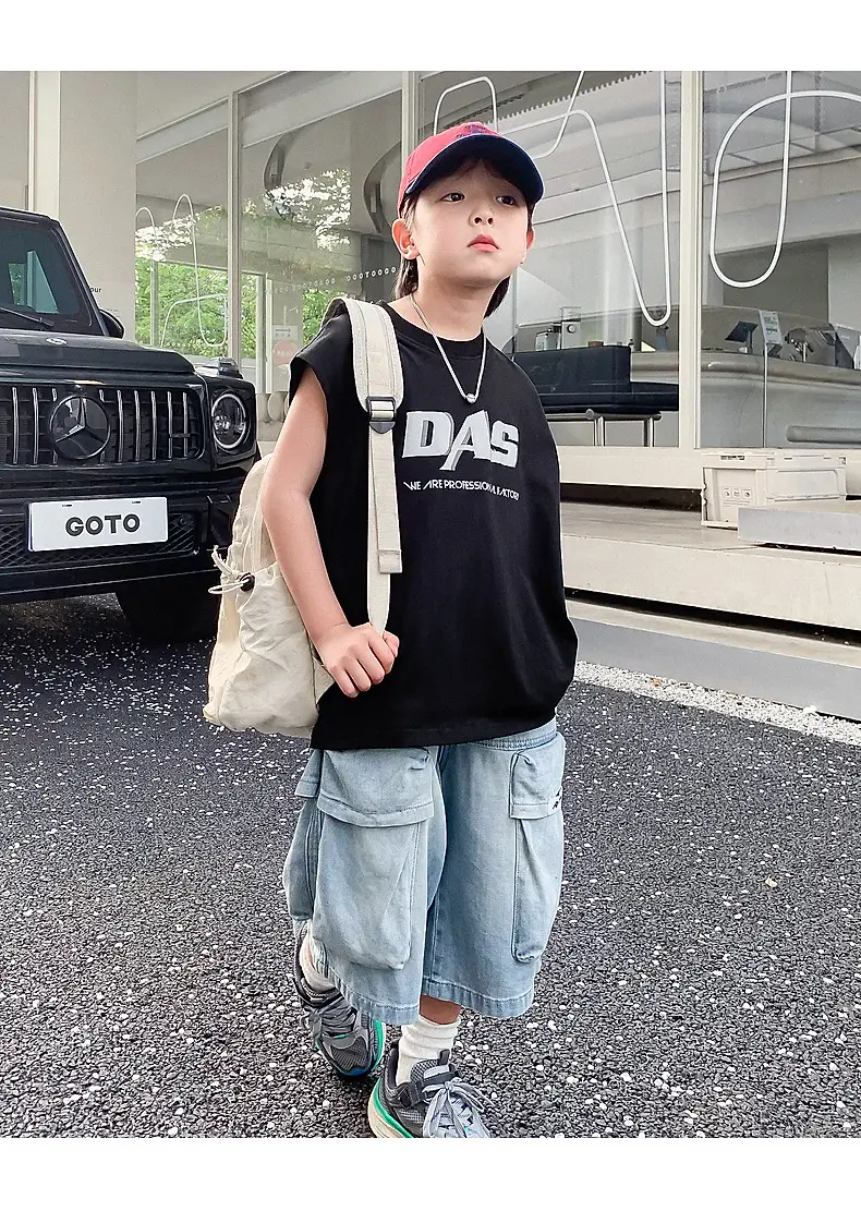 Boy's Black Oversized Vest T-Shirt 2024 New Arrival — feature 13
