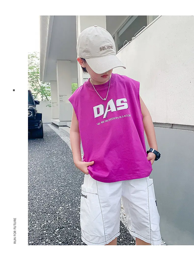 Boy's Black Oversized Vest T-Shirt 2024 New Arrival — feature 14