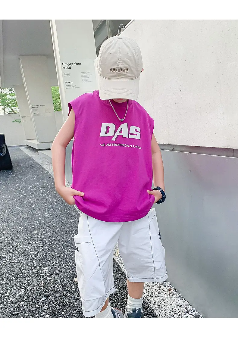Boy's Black Oversized Vest T-Shirt 2024 New Arrival — feature 15