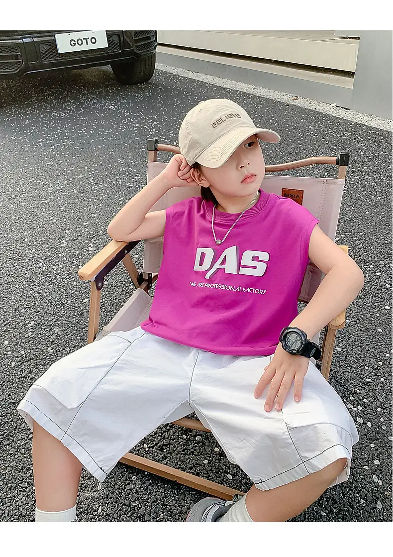 Boy's Black Oversized Vest T-Shirt 2024 New Arrival — feature 16