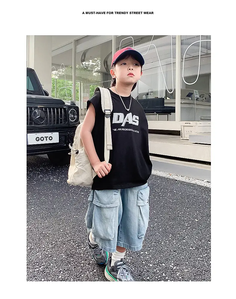 Boy's Black Oversized Vest T-Shirt 2024 New Arrival — feature 2