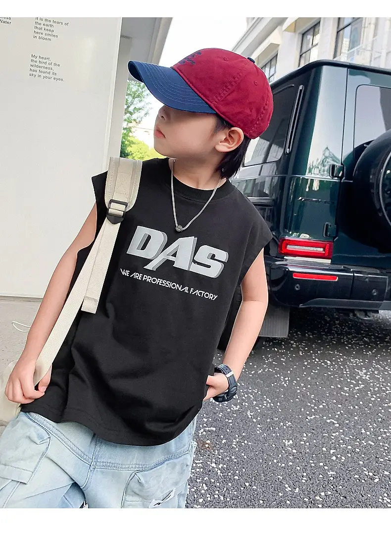 Boy's Black Oversized Vest T-Shirt 2024 New Arrival — feature 8