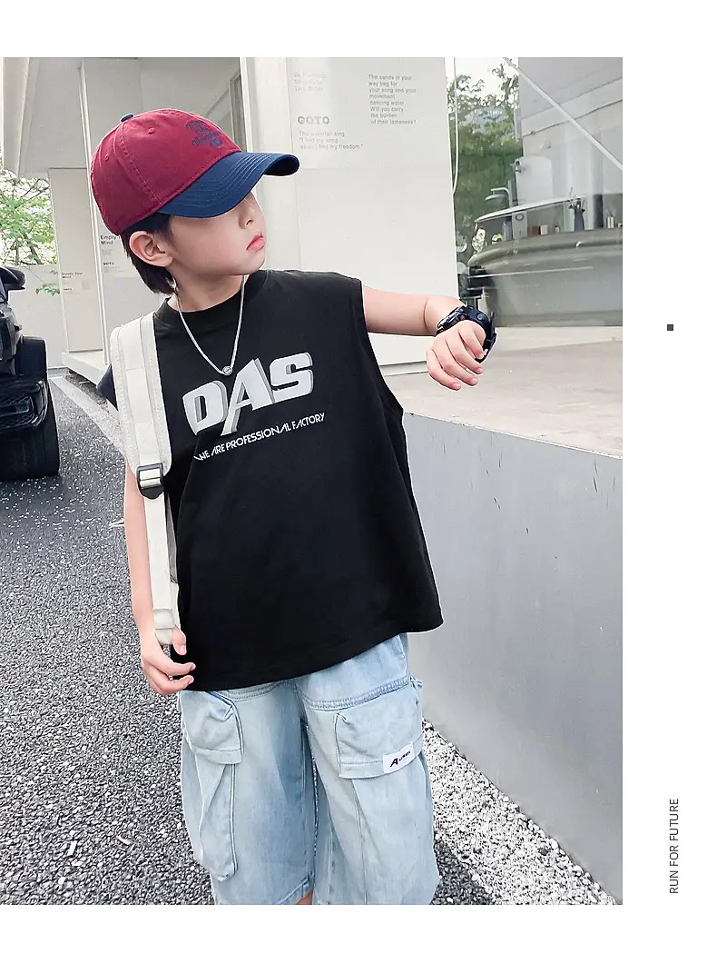 Boy's Black Oversized Vest T-Shirt 2024 New Arrival — feature 9