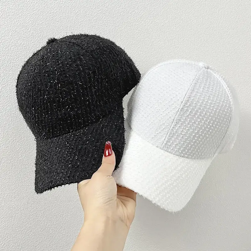 Black Knitted Baseball Cap for Women Summer Casual Sun Hat