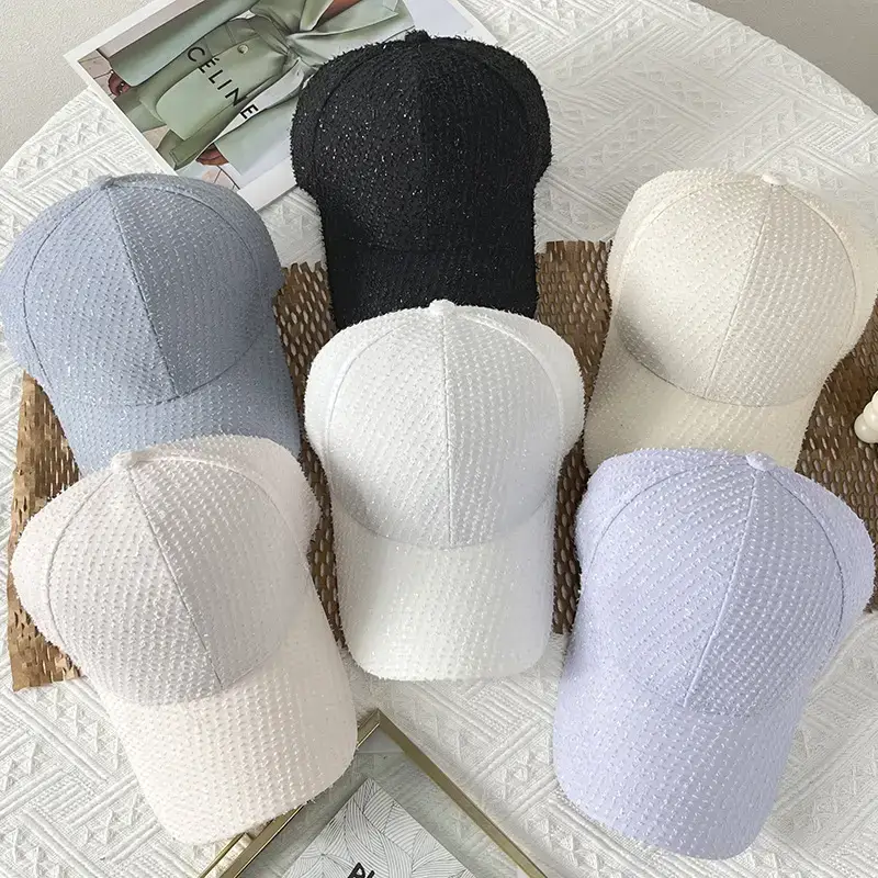 Black Knitted Baseball Cap for Women Summer Casual Sun Hat