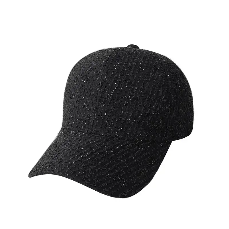 Black Knitted Baseball Cap for Women Summer Casual Sun Hat