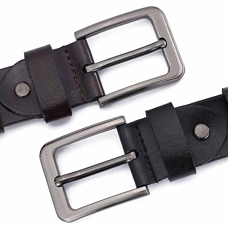Men's Black Leather Belt with Silver Buckle - Image 6