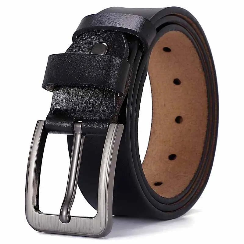 Men's Black Leather Belt with Silver Buckle - Image 7