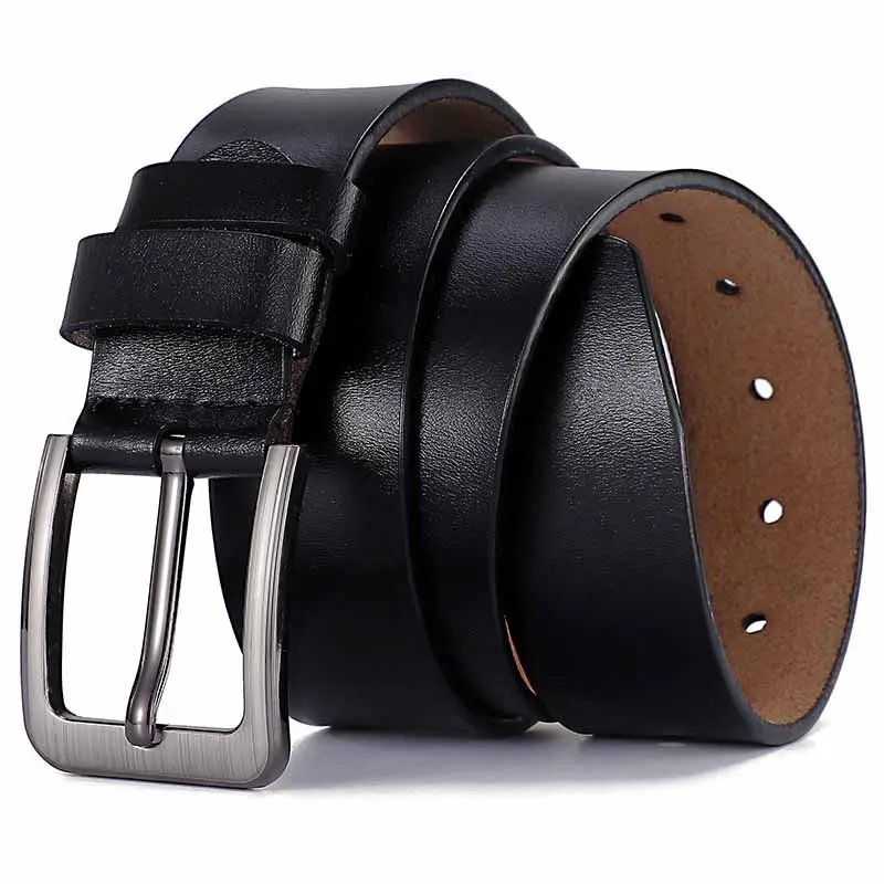 Men's Black Leather Belt with Silver Buckle - Image 9