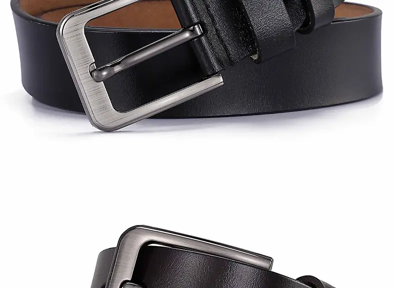 Men's Black Leather Belt with Silver Buckle — feature 20
