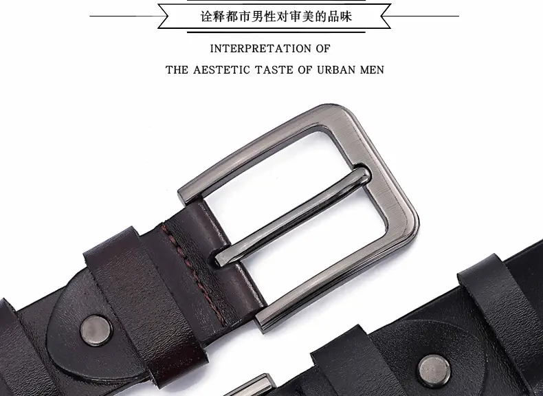 Men's Black Leather Belt with Silver Buckle — feature 3
