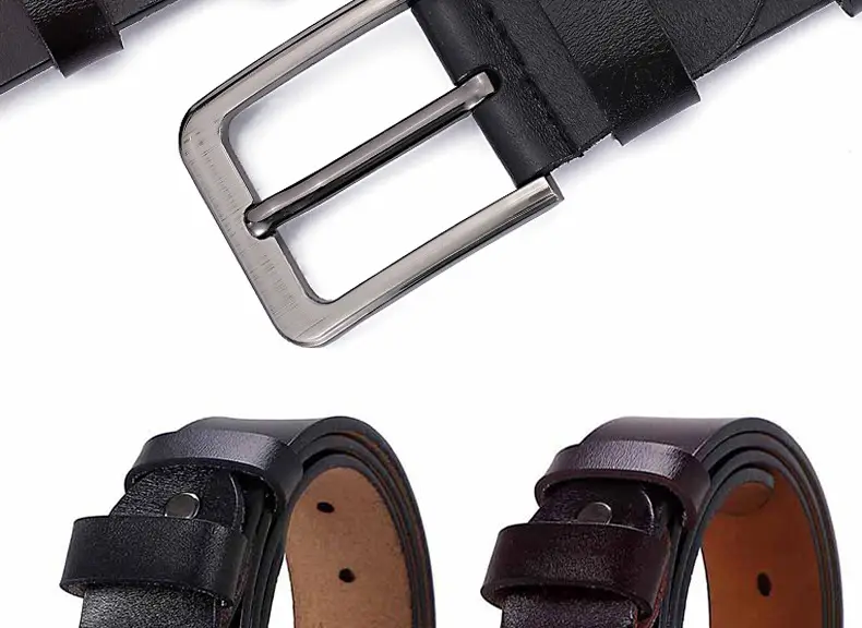 Men's Black Leather Belt with Silver Buckle — feature 4