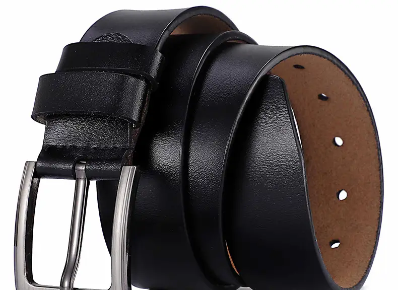Men's Black Leather Belt with Silver Buckle — feature 6
