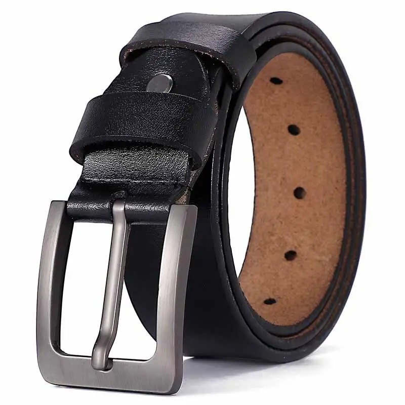 Men's Black Leather Belt with Silver Buckle - Image 3
